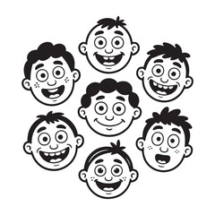 Cartoon Smiling Faces Vector Set Funny Comic Expressions Happy Emoji Characters Illustration