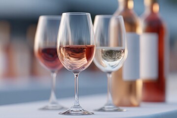 Elegant glasses of wine showcase diverse hues, reflecting sophis