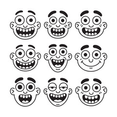 Cartoon Smiling Faces Vector Set Funny Comic Expressions Happy Emoji Characters Illustration