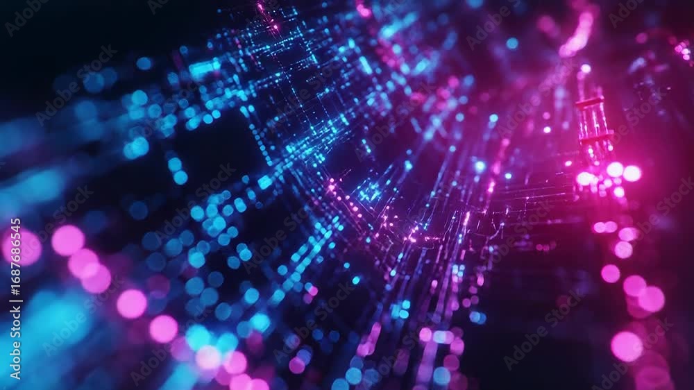 Wall mural futuristic data stream flowing through cyberspace in a digital environment