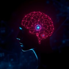 Obraz premium Conceptual design of the human head with a glowing brain, blending science, art, and technology