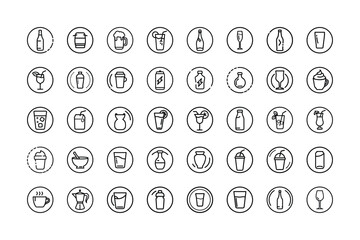 Drink Icon Line Art Vector Collection of Minimal Beverage Symbols for Bar, Cafe, and Branding Design.