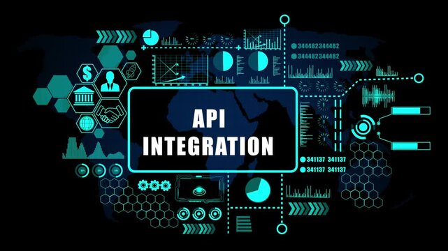  apio integration   Concept with Modern Technology, Data Analytics and Futuristic Business Graphics. Asymptotic smart data analytic. .4K animation