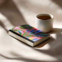 sticker mockup on notebook cover, realistic texture, colorful design