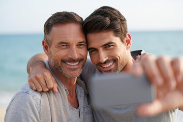 Two Men Taking a Selfie on a Tropical Beach