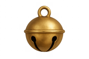 Golden jingle bell isolated on transparent background