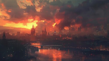 Obraz premium City sunset silhouette