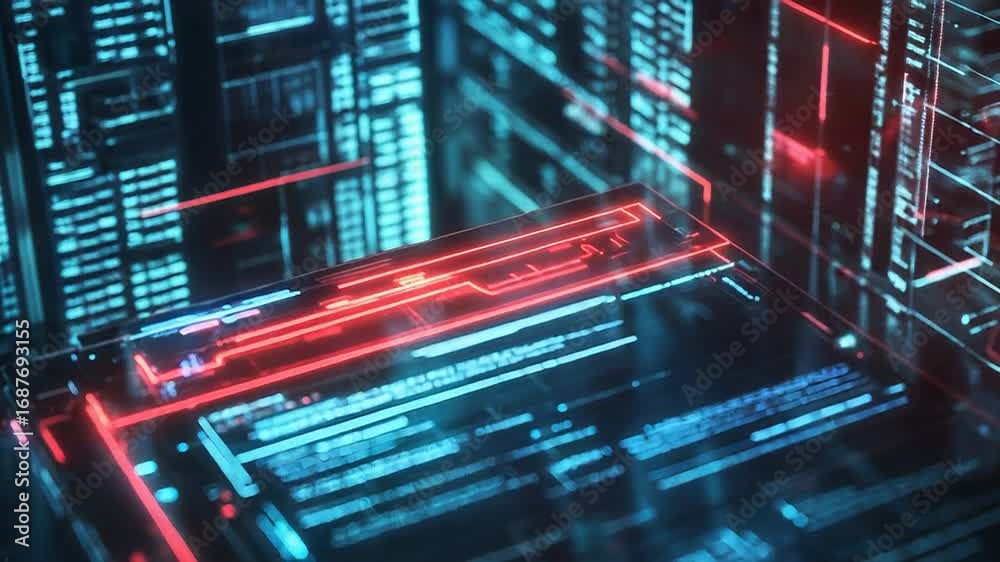 Wall mural futuristic holographic interface displaying complex data streams