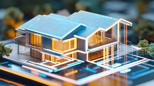 Smart home automation system controlling modern house on digital tablet