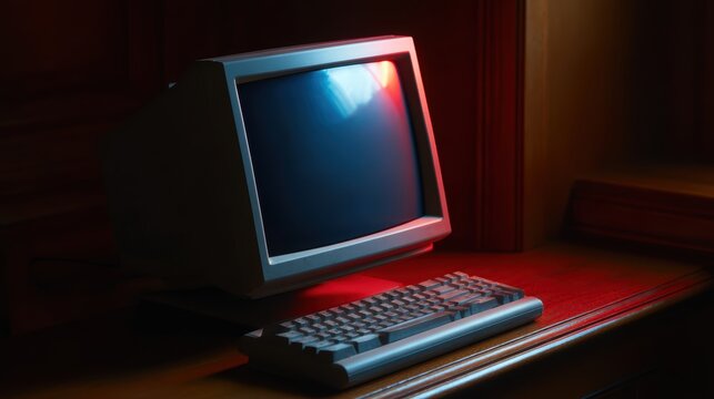 old computer retro setup, CRT monitor glowing, vintage tech office, nostalgic computing aesthetic