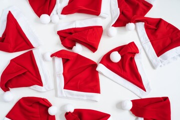 Festive Santa Hats Flat Lay Holiday Background