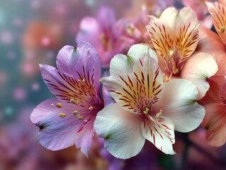 Colorful alstroemeria flowers blooming in a vibrant garden during spring season