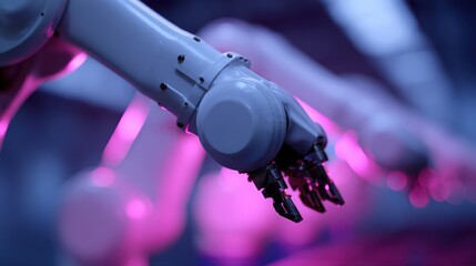 robotics engineering lab, engineers assembling robotic arms, neon ambient lighting, high-tech innovation scene