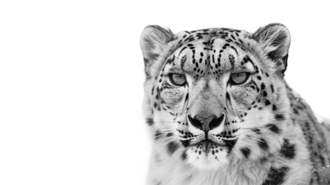 Striking Snow Leopard Portrait in Black and White