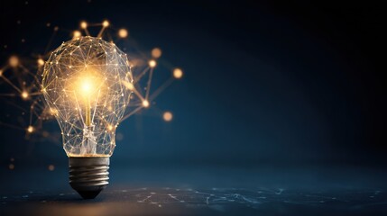 Futuristic Light Bulb with Digital Network Connections in Dark Background