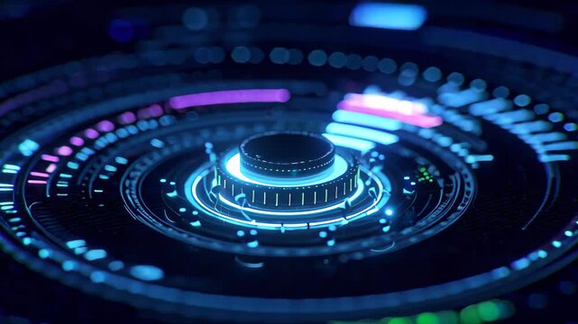 Futuristic blue digital circle interface. Sci-fi UI, tech backgrounds, innovation visuals
