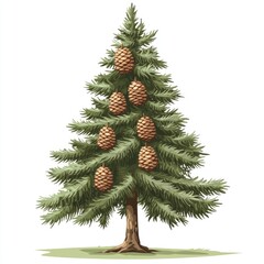 Fototapeta premium Green fir Christmas tree with colorful decorations and star isolated on a white background