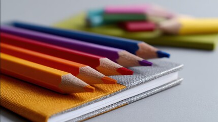Fototapeta premium vibrant top view of colored markers, sketchbooks, and pencils arranged creatively