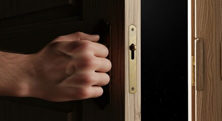Man opening a door into a dark void. Horror concept with an unknown nightmare behind the door for phobia.