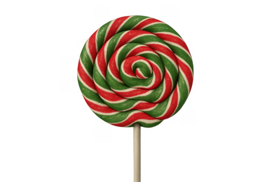 Christmas lollipop with red and green stripes on transparent background