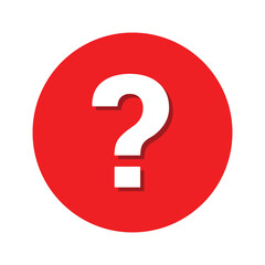 Question mark help support query icon, red round faq vector button symbol for app, website and information use