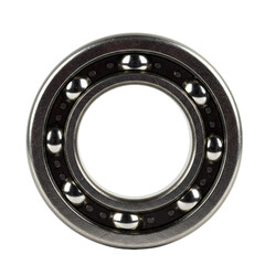 Detailed Close Up of a Silver Ball Bearing on a Black Background Isolated Studio Shot Mechanical Component Precision Engineering Industrial Part