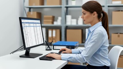 Woman working on computer with financial data. Businesswoman analyzing spreadsheet and using mouse. Business management and accounting footage. - Powered by Adobe
