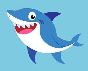 Happy Cartoon Shark with Big Teeth and a Friendly Smile Swimming in Ocean