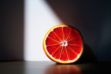 Grapefruit Slice in Light and Shadow - Still Life Photography