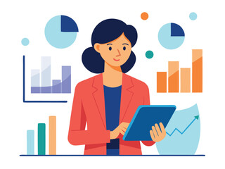 Woman analyzing financial charts and graphs on a tablet