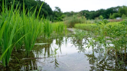 Flooded rice field scene