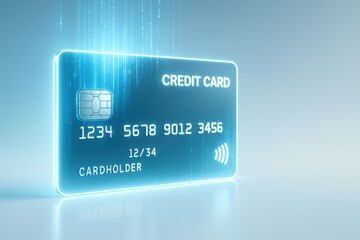Digital Credit Card: A futuristic representation of a credit card, glowing with digital energy, embodying the convenience and security of modern financial transactions. 