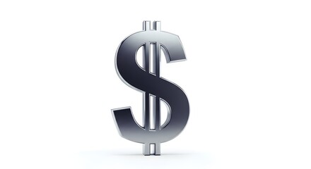 Shiny silver dollar sign on a clean white background, perfect for financial concepts and business themes.