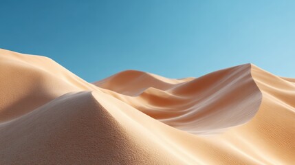 An expansive desert landscape with towering sand dunes under a clear blue sky