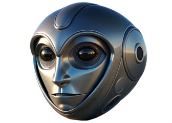 futuristic face 3d render isolated on white background, png, ai generated.