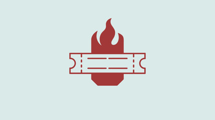 A red ticket with a flame above it on a white background in a simple graphic style illustration