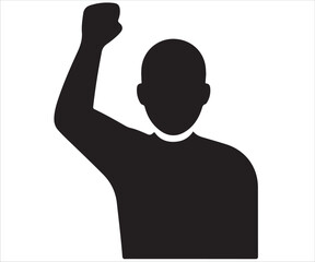 Person raising fist silhouette vector illustration, protest and activism symbol for freedom, resistance, solidarity, unity, empowerment, revolution, and social movement concept isolated on white backg