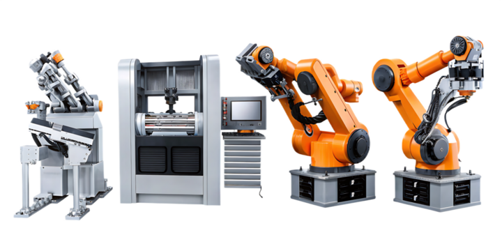 industrial robotic arms in manufacturing assembly isolated on white background, png, ai generated.