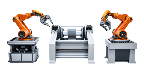 industrial robotic arms in manufacturing assembly isolated on white background, png, ai generated.