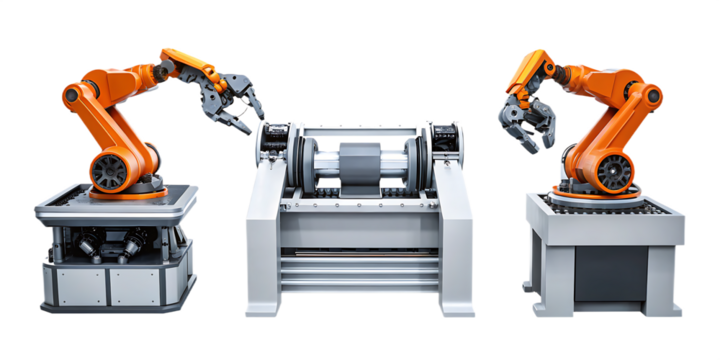 industrial robotic arms in manufacturing assembly isolated on white background, png, ai generated.