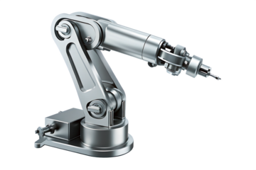 metallic robotic arm 3d rendering isolated on white background, png, ai generated.