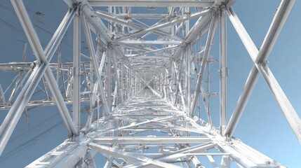 Industrial metal tower structure upward view