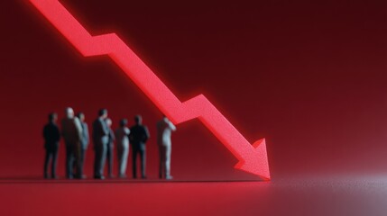 A conceptual image of a stock market crash, with a red downturn graph and frightened investors.