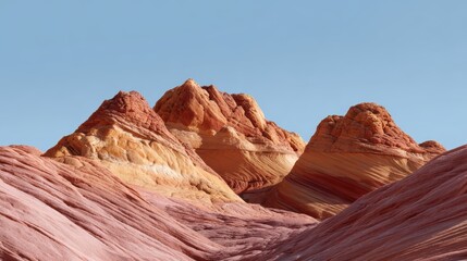 Naklejka premium A panoramic view of a desert canyon with colorful layered rock formations