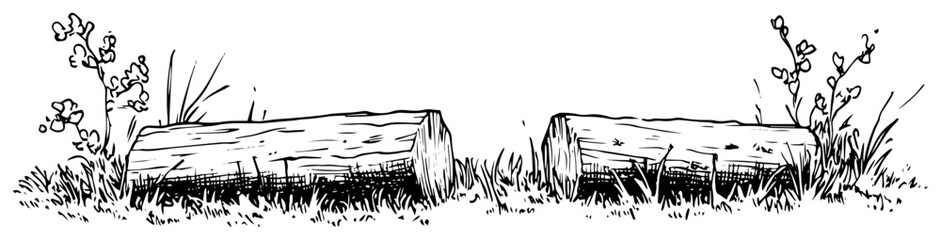 Wooden log scenery sketch vector