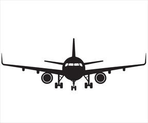 Airplane silhouette vector illustration front view isolated on white
