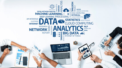 Focused on modern data analytics, this image showcases teams utilizing technology and visual tools for insightful decision-making and strategy development in business contexts. Amity