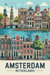 Vintage Travel Poster of Amsterdam Netherlands  
