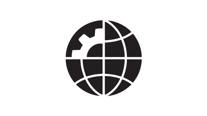 Global Settings, Worldwide Configuration, International Gear, Black and White Icon