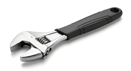 High-quality adjustable wrench with a sleek chrome finish and ergonomic black handle, designed for versatile use in tightening or loosening nuts and bolts with precision and ease in various mechanical
